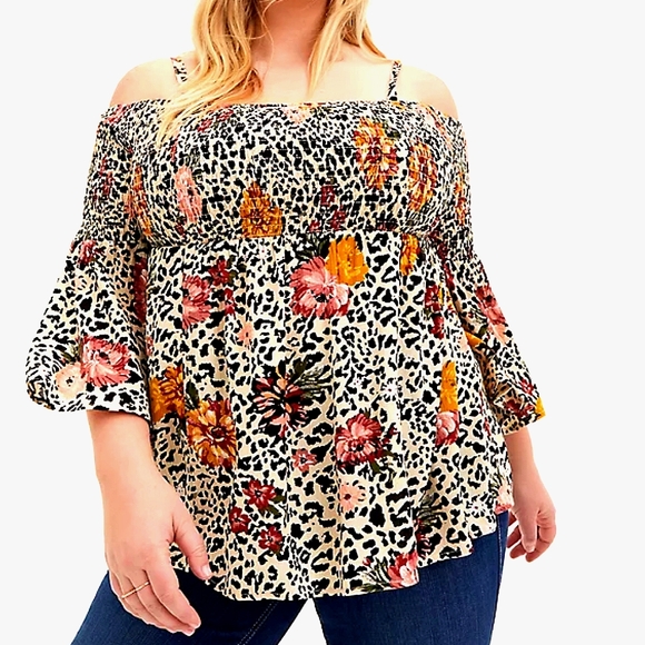 torrid Tops - TORRID LEOPARD FLORAL TUNIC TOP‎